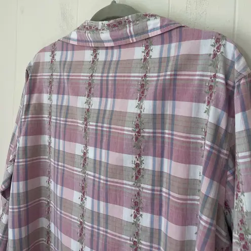 Dress Barn  Button Up Collared Shirt Plaid Floral 3/4 Sleeve ~ Woman Size 14W/16W