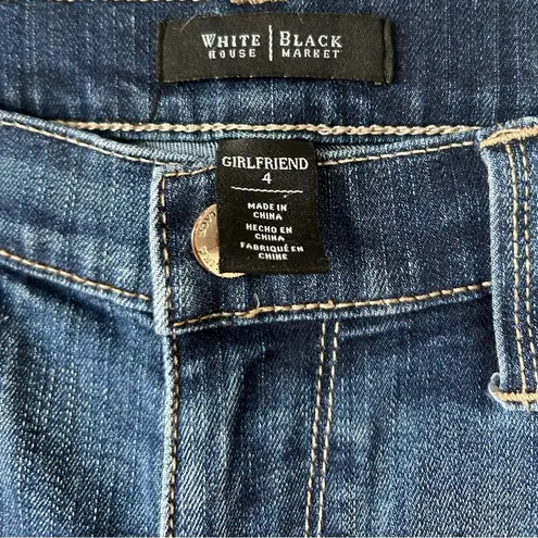 White House | Black Market NWOT WHBM Size 4 Dark Wash Rhinestone Bling Bootcut Girlfriend Jeans Distressed