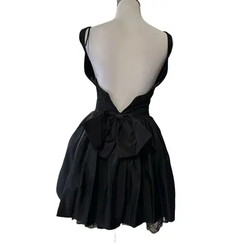 Jessica McClintock Gunne Sax  Size 3 Black Bow Back Dress Tulle Glitter Goth Prom