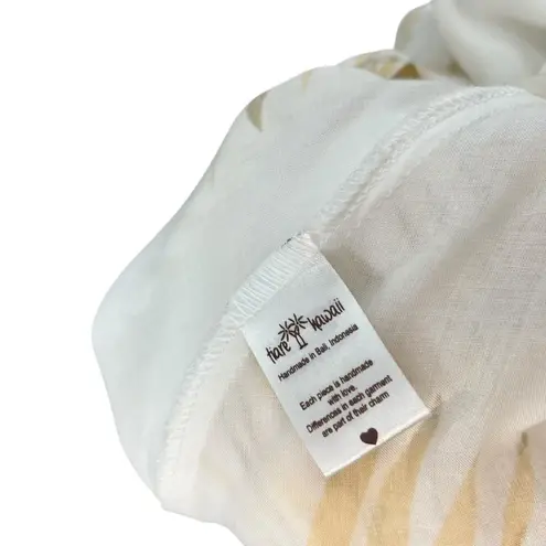 Tiare Hawaii Maxi Dress Kimono Sleeve Palm Print White Beige One Size