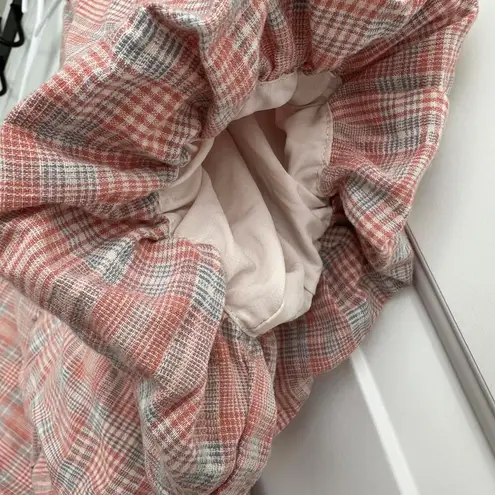 NWOT dRA Maisie Cotton Cropped Front Tie Blouse BLUSH PLAID Medium Puff Sleeves Pink