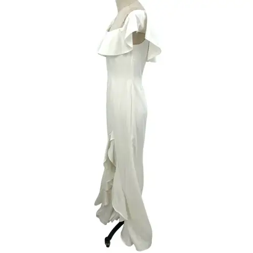 Jay‎ Godfrey Balon White Ruffle Shoulder Long Crepe Gown Size 6