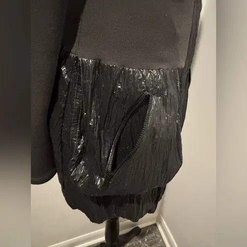 DZHAVAEL COUTURE Black Zip Bubble Hem Garbage Bag Like Fabric Slim Fit Jacket S