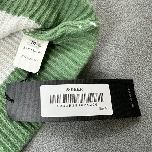 NWT S.DEER Sweater Womens M Striped Knit Green & White Crew Neck Pullover S Deer Size M