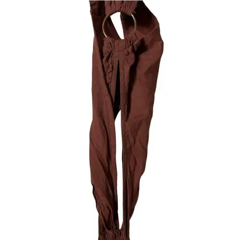 We Wore What Brown Shell Chain Halter Beach Resort Linen Midi Dress Size Medium