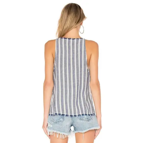 Bella Dahl Shirt Women XS Blue White Striped Linen Blend Side Button Tank Top