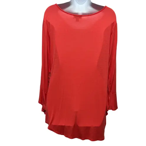 Live and let live Womens Crochet Tunic XL Coral Boho Cottage Lace Chiffon Indie