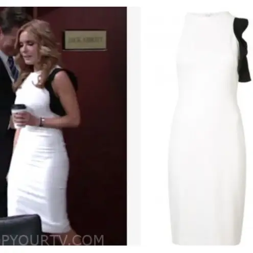 Black Halo Pabla Color Block Mock Neck White Sheath Dress Black Ruffle Size 8