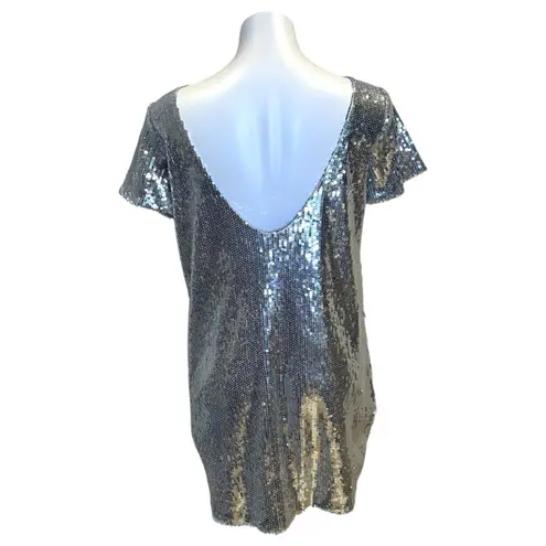 New FATE Silver Sequin Mini Dress Deep V Back Cutouts Size M Party Club Date Size M