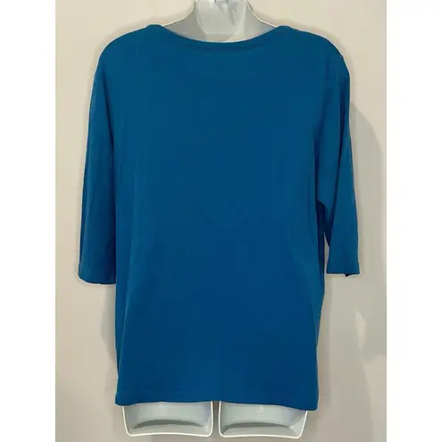 Peruvian Connection  Blue Scoop Neck 3/4 Sleeve Tee Size XL EUC!!! - Image 2