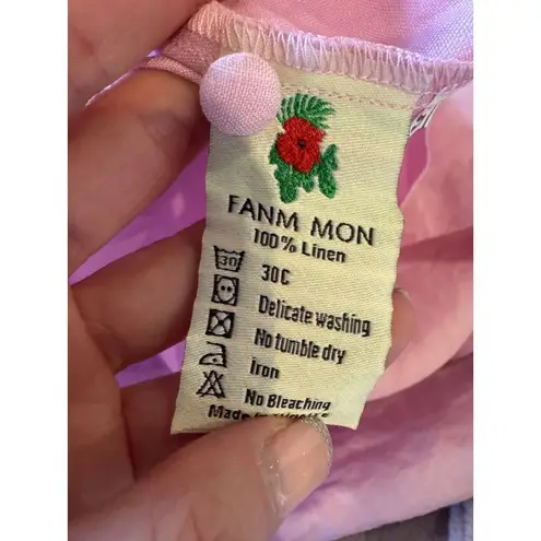 Fanm Mon x Andie Dress Women Small Pink Linen Embroidered The Kepez Kaftan Maxi