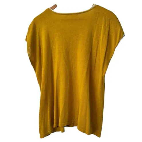 Two Danes Mustard Yellow Linen Blend Short Sleeve Polka Dot Top Women’s Small