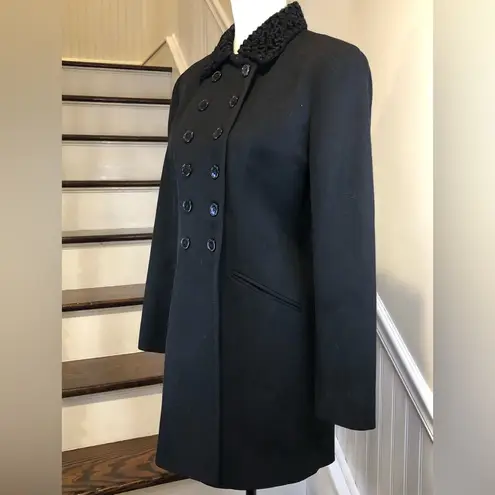 Ralph Lauren Military Faux Fur Lapel Double Breasted Black Wool Riding Coat Sz 6