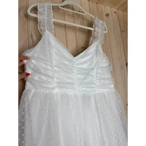 Lulus NWT  Forever Celebrated White Swiss Dot Ruched Tulle Midi Dress Size XXL