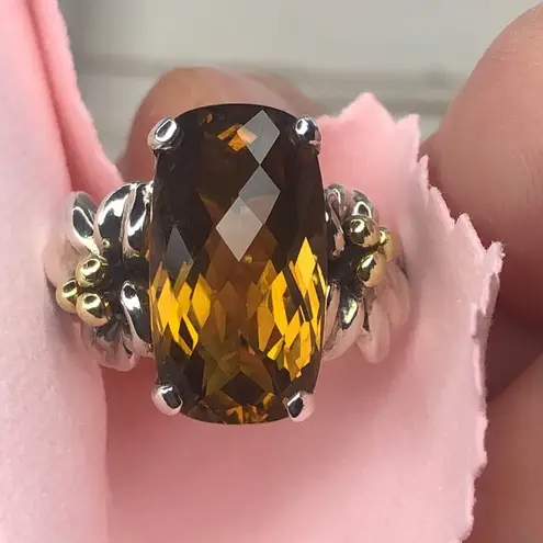 ANN KING Whiskey Topaz Floral 18k Yellow Gold 925 Sterling Silver Ring