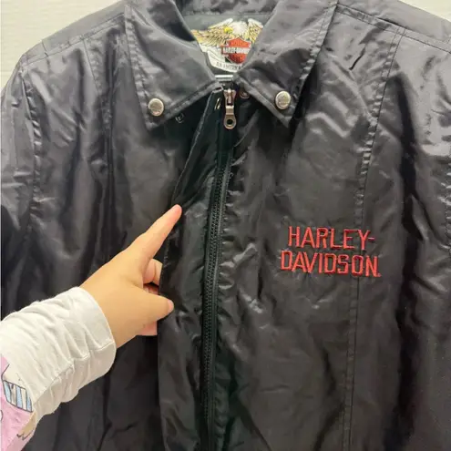 Harley Davidson Satin Quilted Windbreaker Jacket Black Size XL