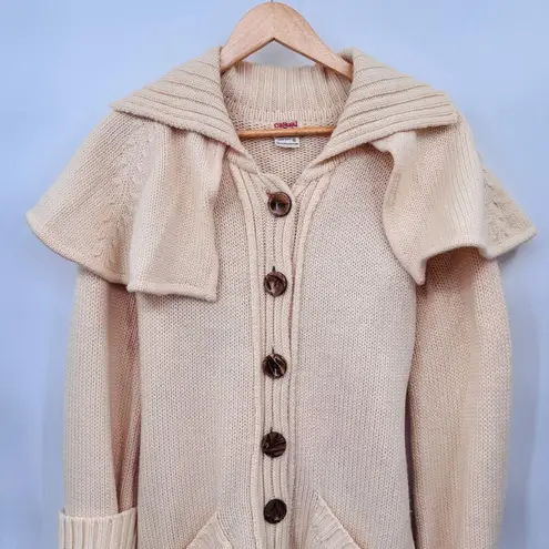 Vintage Casual Corner Cardigan Sweater Medium Cream 100% Wool Chunky Button Belt