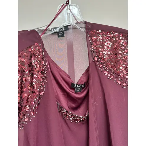 NEW NWT SLNY Sequin Beaded Jacket & Dress Midi Fig size 16P Red