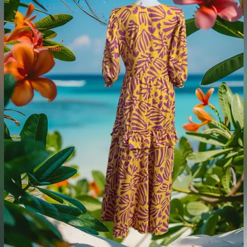 Mafe Restrepo Pentecostal Floral Yellow and Purple Dress Size XL