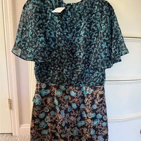 MISA Los Angeles Blue and White Ruffled Mini Dress