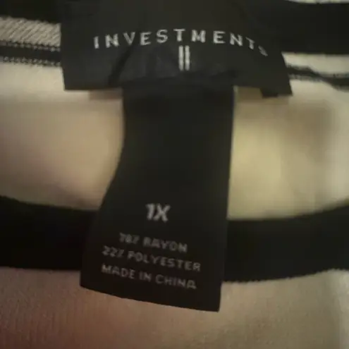 Investments Women’s Striped Crewneck Sweater Black Tan Beige Long Sleeve Size M