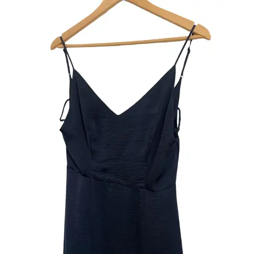 Capulet Navy Deep V-neck Maxi Satin Dress High Slit Size Small