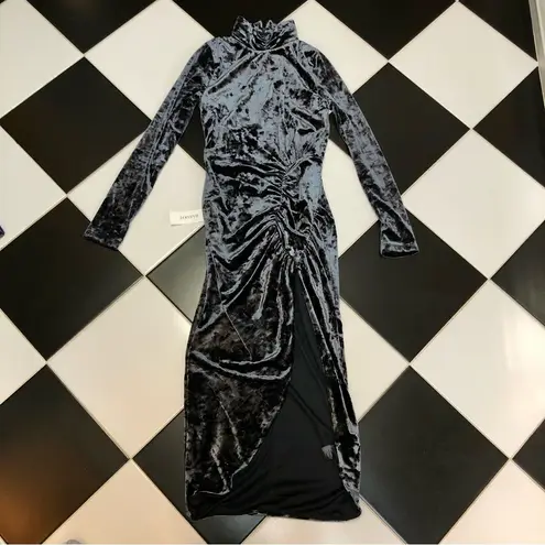 Bardot NWT Zula Velvet Maxi Dress Long Sleeve Side Slit Metallic Grey Silver sz6