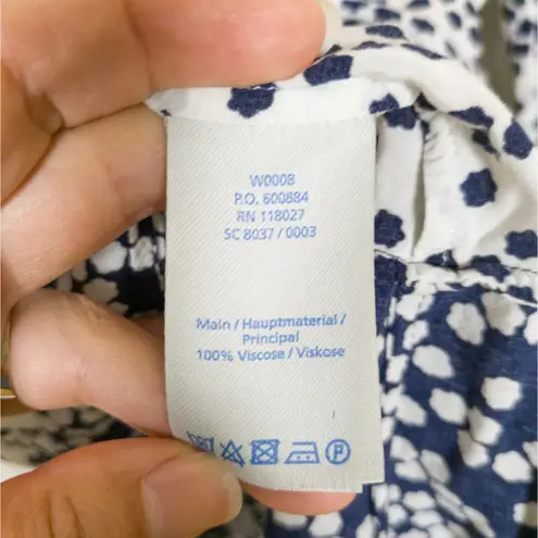 BODEN Navy White Print Maya Blouse Viscose Long Sleeve Split Neck Women's US 6 Blue