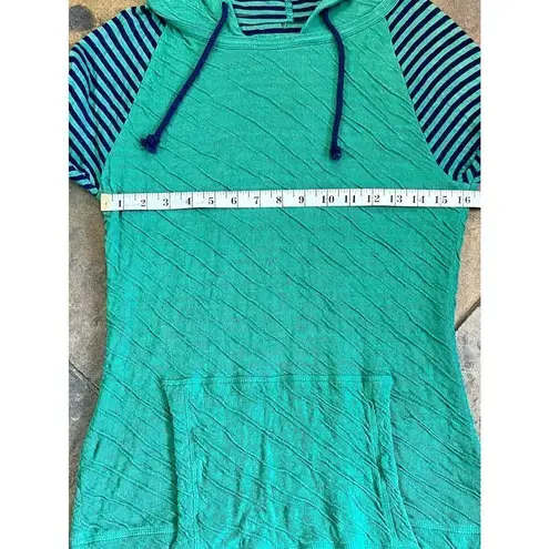 Evy’s Tree Pullover Hoodie Striped Sleeves Pocket Pouch Medium Green