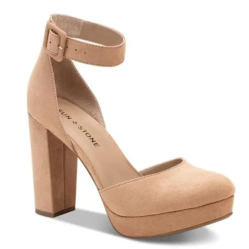 Sun+Stone Estrella Block Heel Platform Pumps, Size 9.5 NEW in Box $69.50 Tan