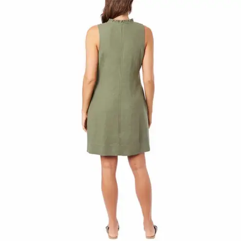 Briggs New York Briggs Ladies Women Ruffle V-Neck Linen Blend Dress, Green ( Olive )
