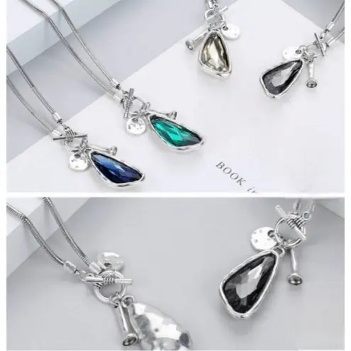 Silver 36" Long Faced Cristal Sweater
Necklace Black