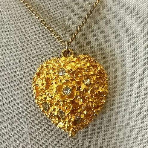 Viviane Woodard Primeval Perfume Locket Heart Pendant w/ Rhinestones, Gold