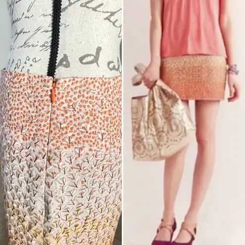 HD in Paris Anthropologie Ombré Embroidered Floral Linen Skirt - Size 4