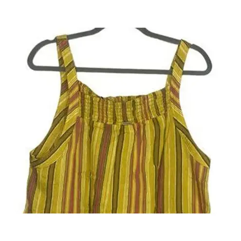 prAna NWT  Smocked Sleeveless Tie Little Palm Stripe Cami Crop Top L Yellow #2711