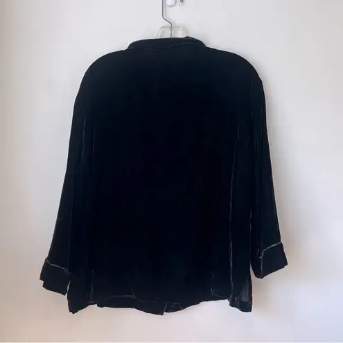 Sleepy Jones Marina Grosgrain-trimmed Silk Blend Black Velvet Pajama Shirt S