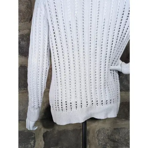 Jeanne pierre Women's Jeanne Pierre White Eyelet Open Knit Sweater Size Large Long Sleeve