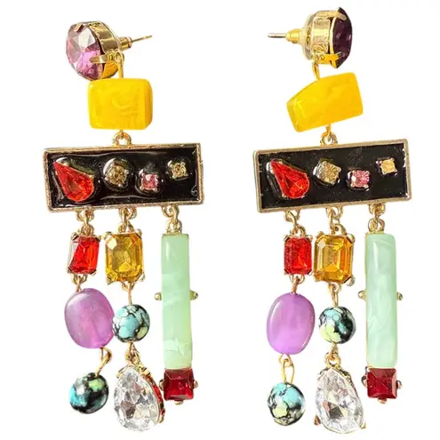 Chandelier Dangle Jeweled Earrings Multi