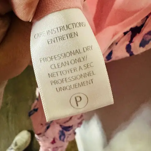 Tanya Taylor Pink Floral Silk Wrap Short Sleeve Ruffle V-Neck Midi Dress Size 20