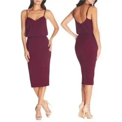 Dress the Population NWOT Alondra Blouson pencil skirt Dress Burgundy Sz M