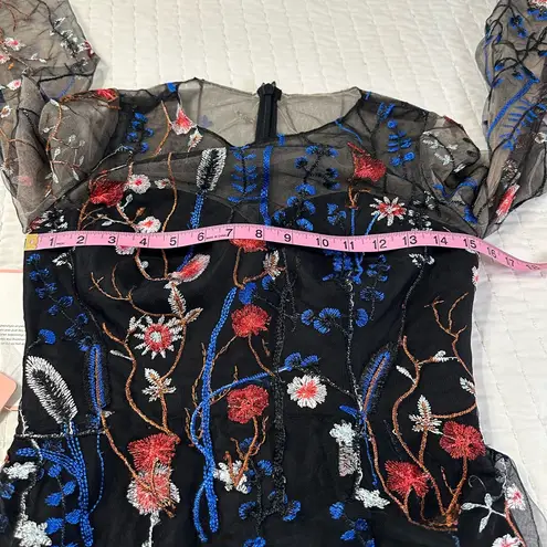 JJ's House Sheath/Column Illusion Boat Neck Floor Length Blue Floral Lace Dress