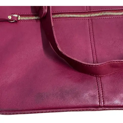 Sorial New York Red Leather Tote With Gold Zipper Accents Pocketbook Travel