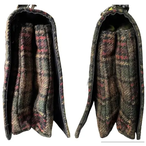 MUCROSS WEAVERS Irish Tweed Wool green & red Fiona Top Handle Crossbody Brown