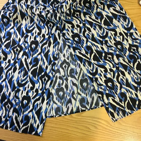 ZARA EUC  Abstract‎ Print Belted Shirt Dress Blue Black White Long Sleeve XS