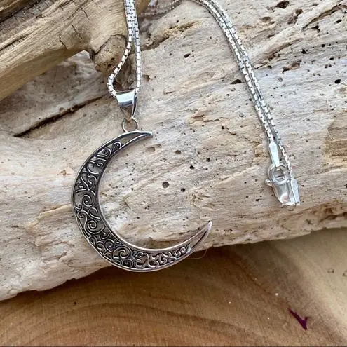 Celtic Crescent Moon Sterling Silver Necklace Silver