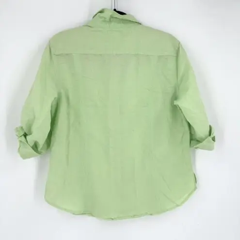 Fresh Produce  Womens Linen Blend Tab Sleeve V Neck Button Up Top Lime Green XL