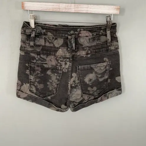 Tinseltown Denim Couture High Waisted Floral Print Shorts Women's Size 5 Gray