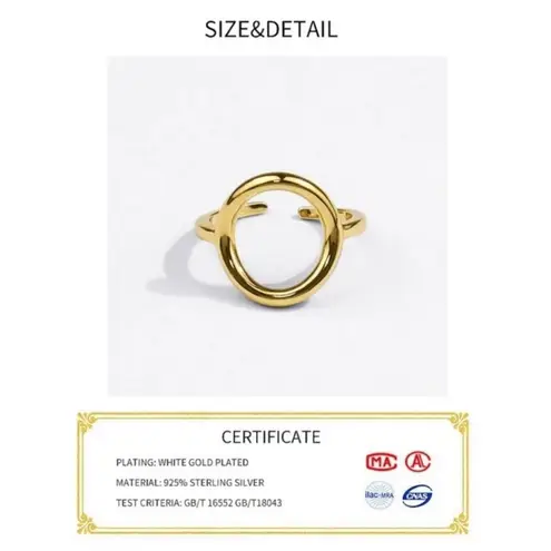 Boutique NEW Women's Solid Circle Ring Adjustable Gold Plated S925