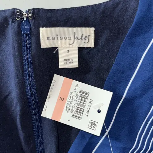 Maison Jules NWT Size 2 Blue & White Band Stripe One Piece Crop Pant Jumpsuit