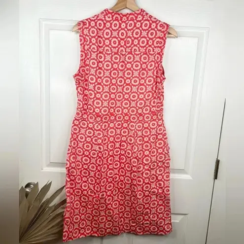 Boden Women's Red Orange Floral Linen Notch Sheath Dress Sleeveless Size 8